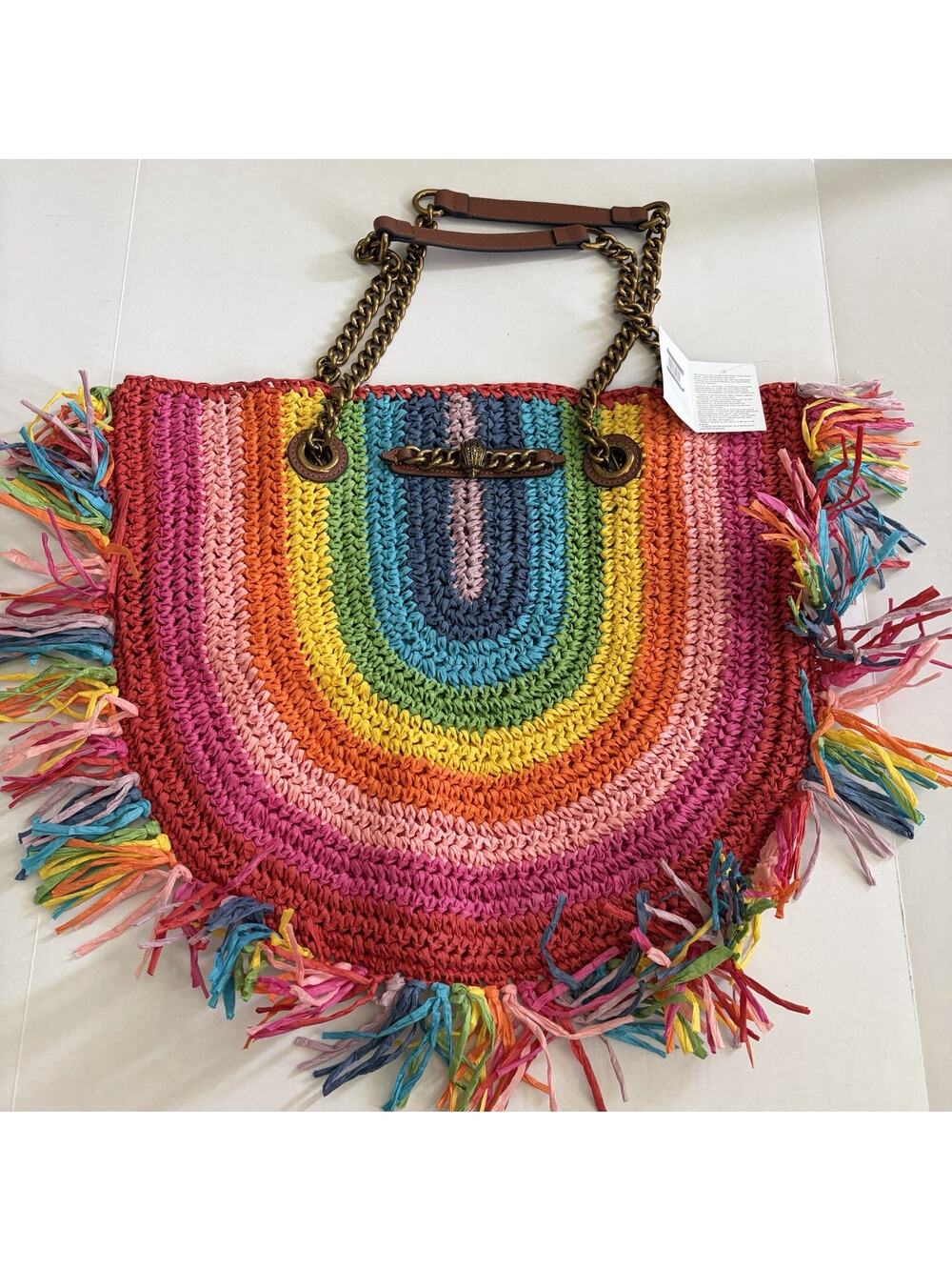 Kurt Geiger London Chelsea Rainbow Stripe Raffia Tote